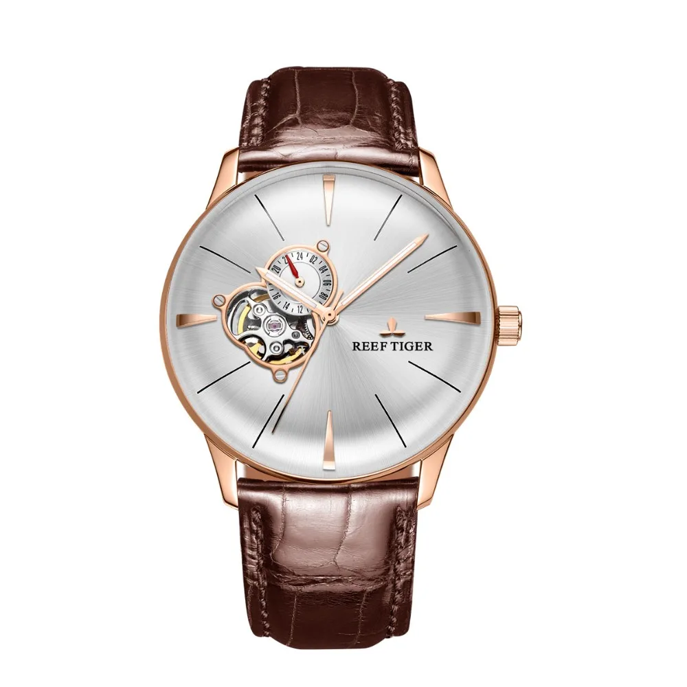 

2019 Reef Tiger/RT Luxury Brand Casual Watches Men Rose Gold Tourbillon Convex Lens Genuine Leather Watch Reloj Hombre RGA8239