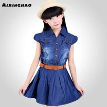 Aixinghao/джинсовое платье для девочек Летнее нарядное платье для девочек детская джинсовая одежда для девочек-подростков 6, 8, 10, 12 лет, детское платье