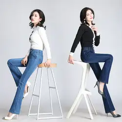 2019 Женские винтажные джинсы для расклешенные женские джинсы стрейч высокая посадка на пуговице повседневные весенние эластичные