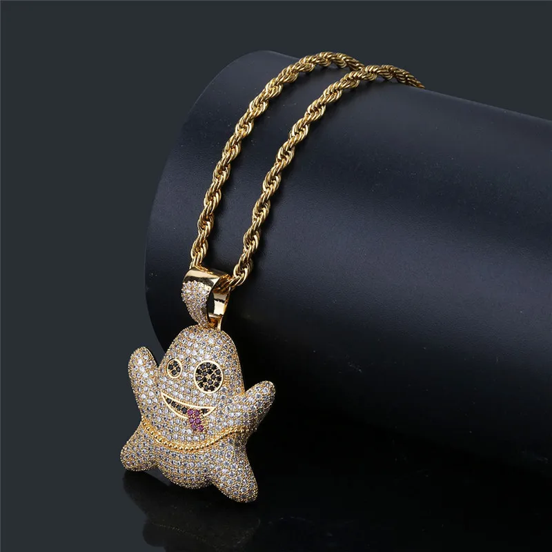 

Lucky Sonny Funny Emoji Hip Hop Pendant Necklace Rapper Hot Bling CZ Iced Out Jewelry Silver Color Necklace & Pendant Rope Chain