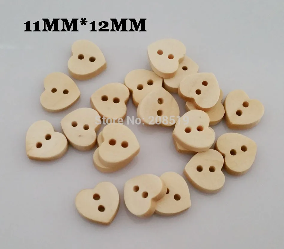 WB0007 2 holes 11mm*12mm Heart wood butons 200pcs/lot baby clothes