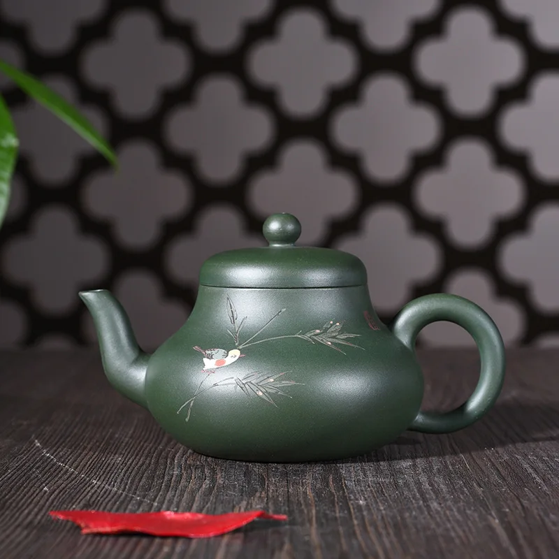 

Enameled Pottery Teapot Quality Goods Full Manual Raw Ore Green Mud Painting Pot Kungfu Online Teapot Tea Set Suit Wholesale