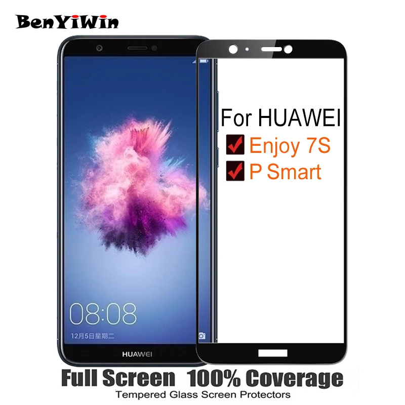 2 шт.,, полное покрытие, закаленное стекло для huawei P Smart 2.5D 9 H, Защитная пленка для экрана, чехол для Enjoy 7S glass