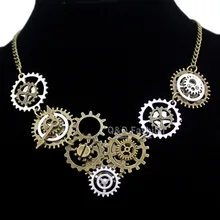 Vintage Gold & Silver Watch Clock Clockwork Hand Gear Cog Steampunk Punk Chain Pendant Necklace Jewelry Men Women