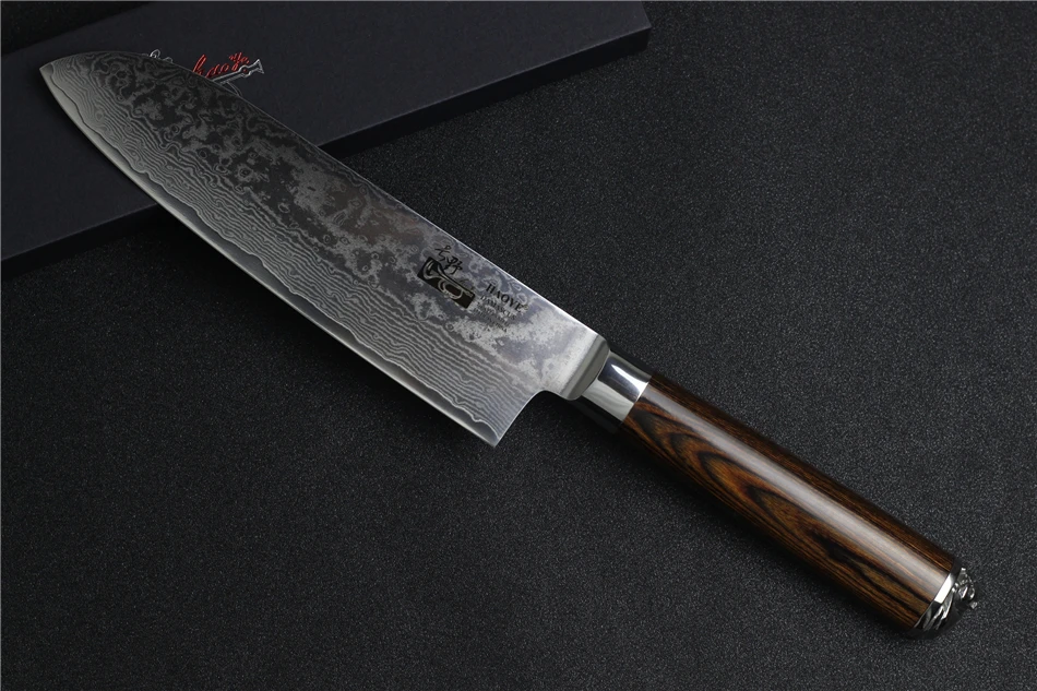 HAOYE 7 дюймов дамасский нож сантоку японские кухонные ножи vg10 Дамасская сталь нож для суши рыбы с красивой статуей подарок