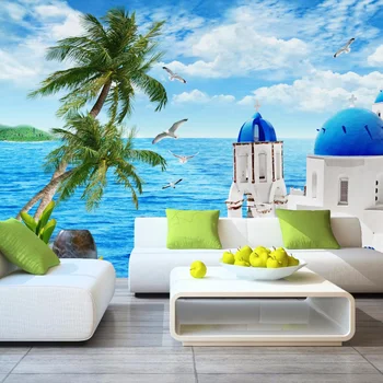 

Mediterranean Sea View Castle Photo Wallpaper Modern Simple Nature Landscape Fresco Living Room TV Sofa Backdrop Wall Home Decor