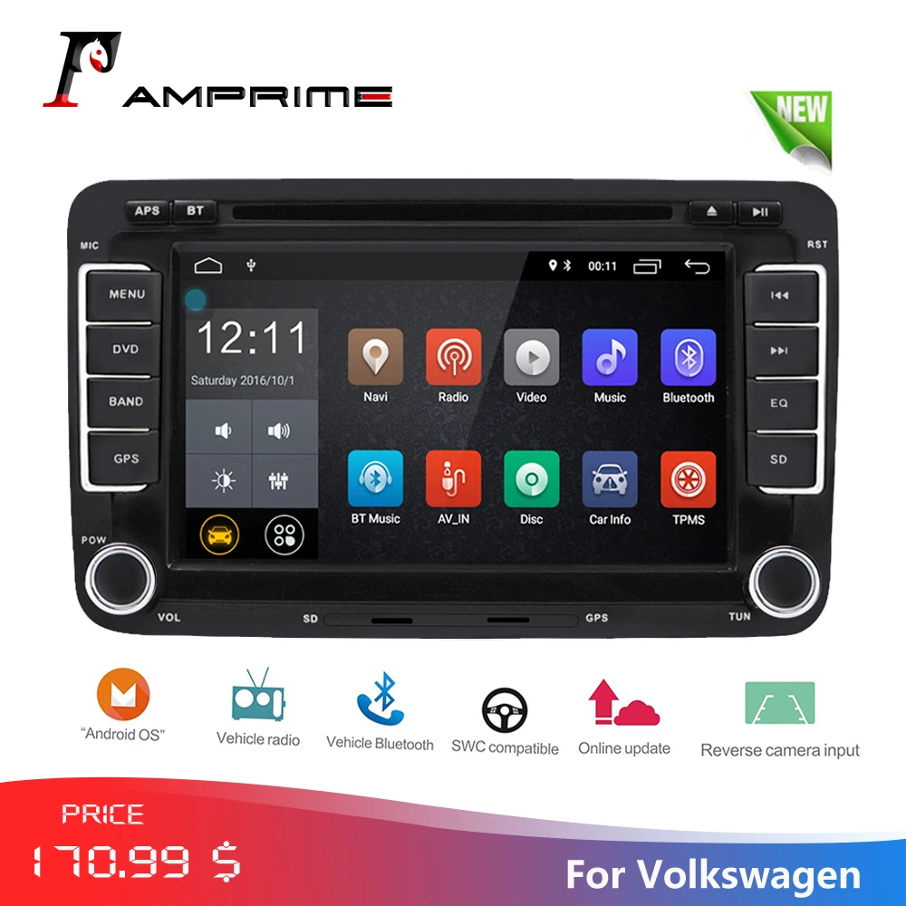 AMPrime автомобильный мультимедийный плеер Android " gps Авторадио 2 Din USB для Volkswagen/VW/Passat/POLO/GOLF/Skoda/Seat/Leon радио Wifi