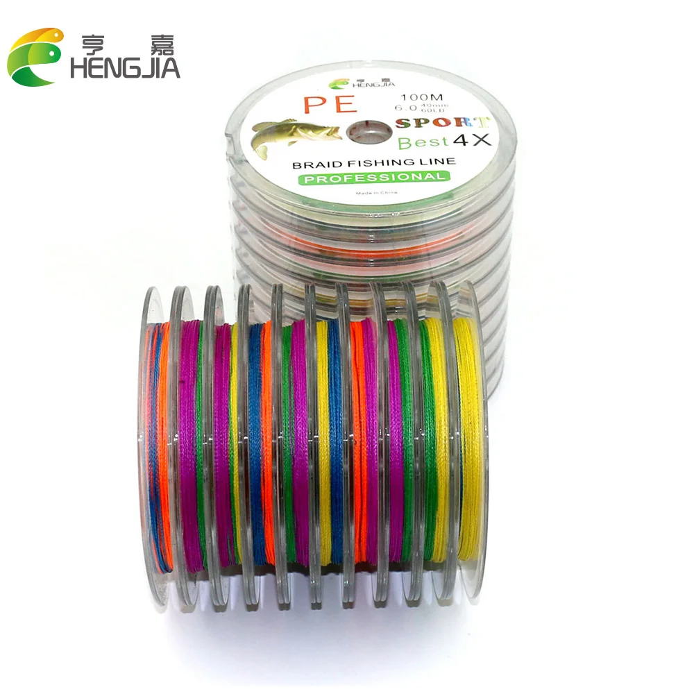 

Hengjia 100M Mixed Colorful Utral-strong PE 4 Weaves Braided Japn Fishing Lines Pike Carp Isca Pesca Fishing Tackles