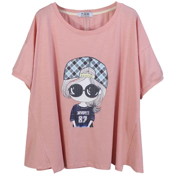 

Large Size Women's T-shirts 2018 New Summer Loose Short Sleeve Cotton Tops Cartoon Printing O Neck Feminine Tshirts Pullovers