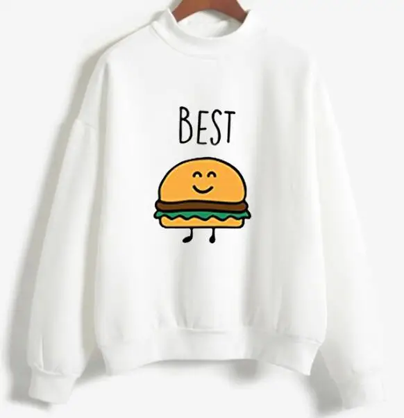 Толстовка размера плюс для женщин, зимняя одежда, дамские повседневные худи с изображением еды, пуловер с принтом гамбургера, джемпер Moletom - Цвет: best