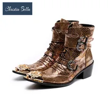 Кристиа Белла, мужские ботильоны из натуральной кожи в стиле панк, мужские ковбойские ботинки с острым носком в стиле милитари, крутая обувь с высоким берцем и ремешком