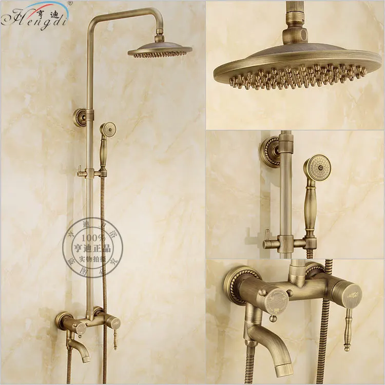 Bathroom Retro antique copper Brass Shower Set Wall Mounted Phone Ceramic Handheld Mixer Tap Faucet 3-functions Valve | Обустройство