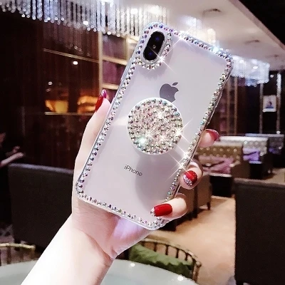 Fashion Glitter Bling Rhinestone Soft Case For iphone11 12 13 pro XS MAX XR 6S 7 8 Plus Diamond High Quality Bracket Phone Cover | Мобильные