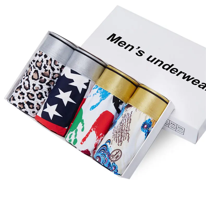 4PCS Lot Mens underwear ice breathable male boxers short print Mens bodysuit under pant Nylon Spandex Fit Size L-2XL Muls Brand-14