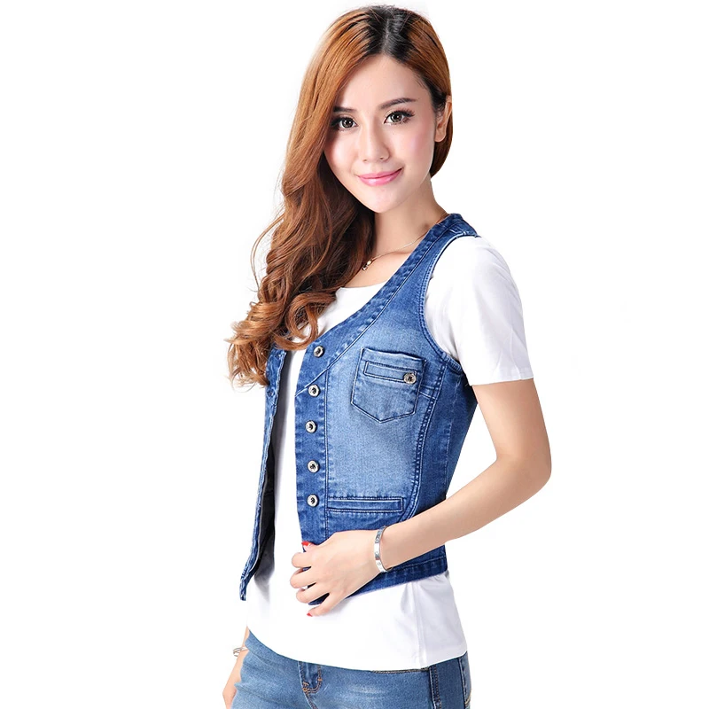 S XL 2016 Summer Autumn Casual New Short Denim Jeans Jacket Vest Women