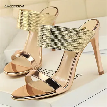 

BBZAI New pattern shoes woman model Walking show Superior quality Internet celebrity Women Sandals 10CM Thin Heels 3-8 9