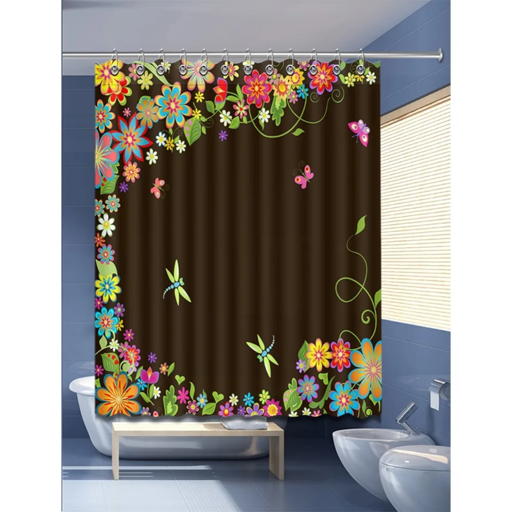 72/" Bathroom Waterproof Fabric Shower Curtain Set Vintage Cartoon Hearts Pattern