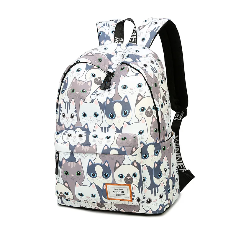 Cat Print Backpack Polyester Student Bag Large Capacity Backpack Wild