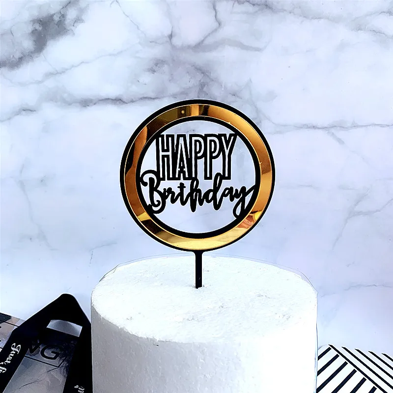 INS С Днем Рождения акриловый торт Топпер золотой круг двухслойный красочный кекс Топпер для дня рождения украшения для торта для вечеринки - Цвет: 1