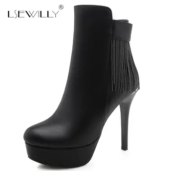 

Lsewilly fashion stiletto high heel platform short boots tassel ankle boots for women pointed toe female boots size 32-42 S907