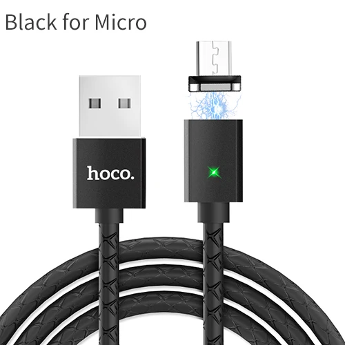 НОСО Магнитная Зарядка usb кабель для Lightning Micro USB светодиодный магнитный кабель для iphone x 6 7 8 5 xiaomi samsung андроид телефона магнит Зарядное устройство провод - Цвет: Black for Micro