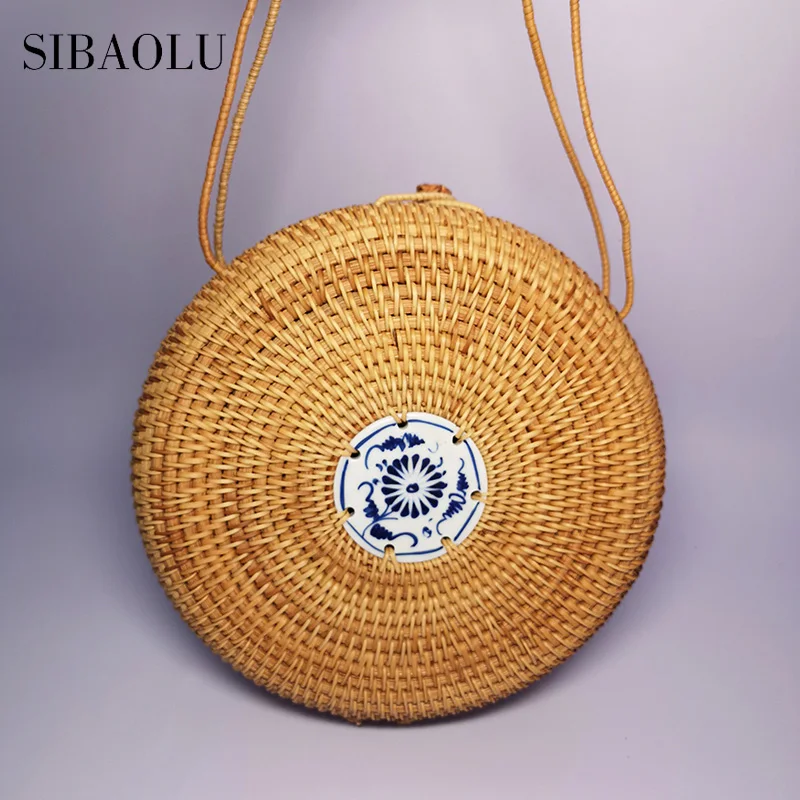 

SIBAOLU Round Beach Straw Bag for Women Summer Hand-woven Rattan Purse Bag Handbag Cross Body Bag On The Beach of Bali