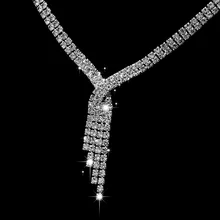 Набор украшений для свадьбы, невесты, женщин, серебряного цвета, стразы, ожерелье, серьги, выпускной