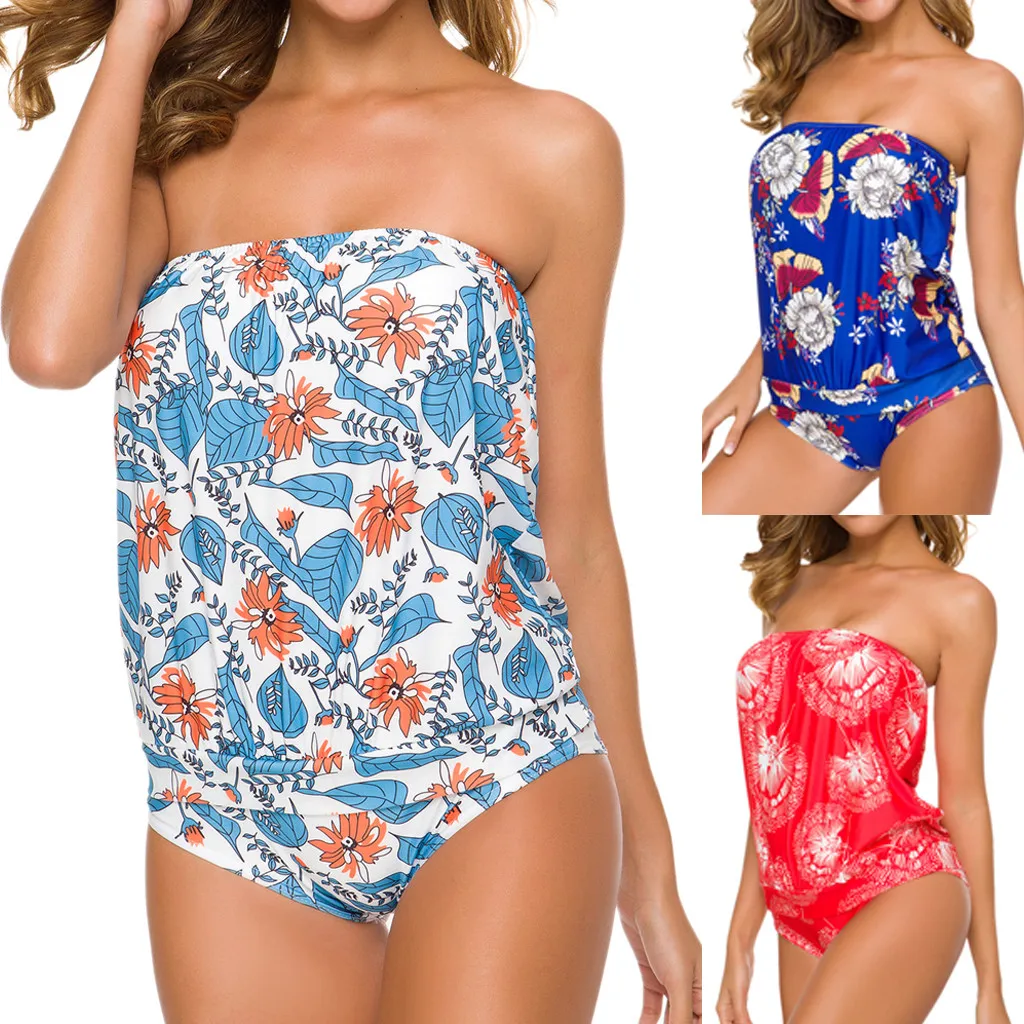 

Swimwear Women 2019 One Piece Plus Size High Waisted Strapless Two Piece Bikini Swimsuit Swimwear Bathing Beach Suit Plus size
