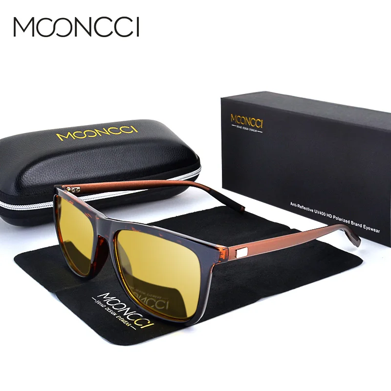 Baratos MOONCCI HD gafas de conducción nocturna gafas de visión nocturna cuadradas polarizadas para mujer gafas de sol amarillas Vintage para hombres y mujeres