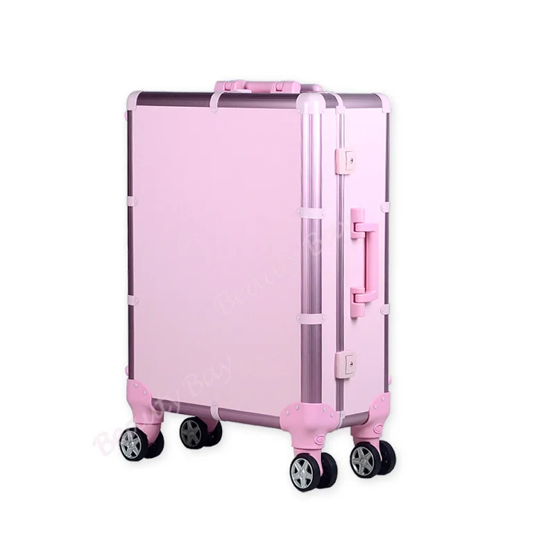 Красивый алюминиевый светильник розового цвета с лампочкой, зеркалом, тележкой и 4 ножками, косметический чехол на колесиках