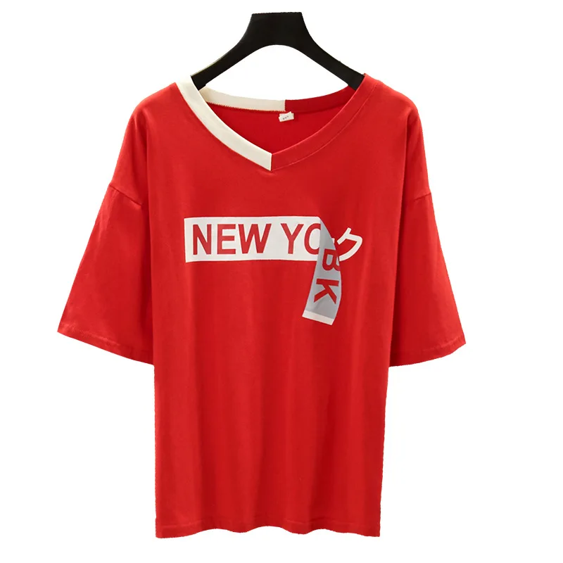 

ZXQJ Korean version short sleeve V-neck T-shirt for women in the spring and autumn of 2019 plus size women kawaii harajuku