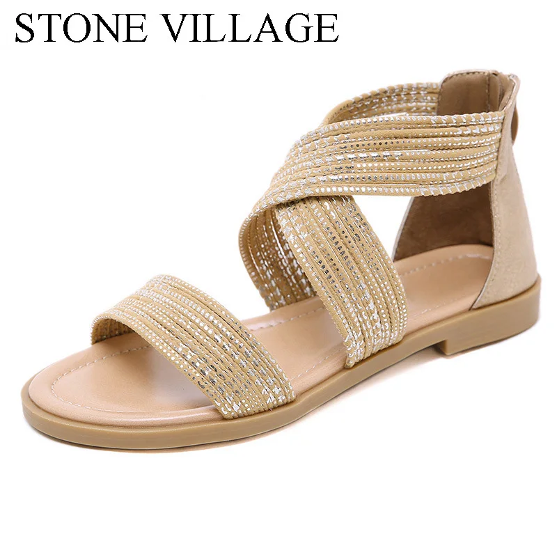 

STONE VILLAGE Summer Casual Gladiator Sandals Women Bohemia Peep Toe Low Heel Platform Retro Beach Sandals Fashion Design Black