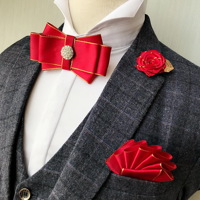 Британский чудесный галстук-бабочка, карманная брошь для полотенец, Свадебный Жених, мужские свадебные, корейский с галстуком-бабочкой, Мужская костюмная галстук-бабочка, брошь - Цвет: 12