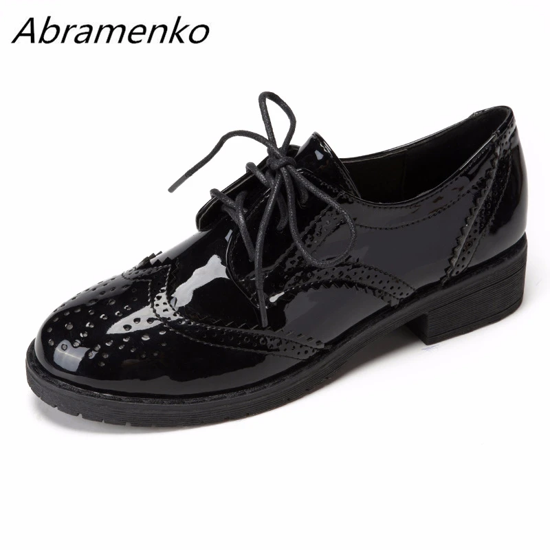 

Abramenko Shoes For Women Brogue Oxford Shoes Leather Flats Flame Lace-Up Shoes For Women Designer Vintage Casual Shoes Size 39