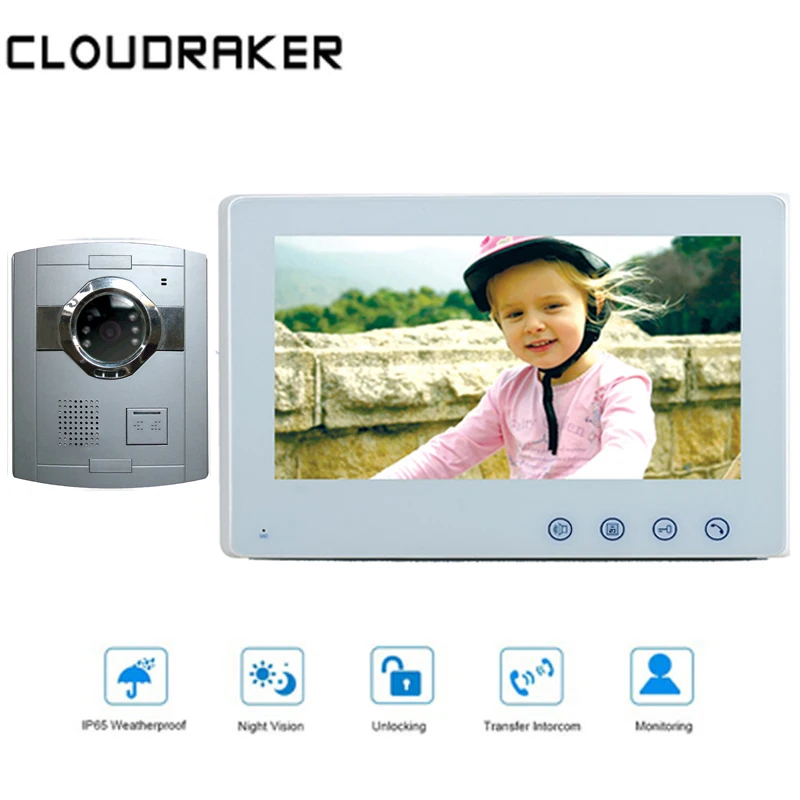 

CLOUDRAKER 10'' Video Doorbell Intercom System 1x Monitor with 1x Silver Wired Door Phone Camera Video Intercom