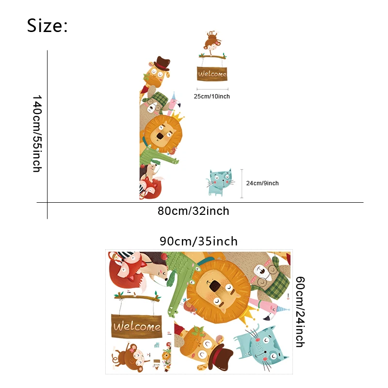 Мультяшные животные приветственные наклейки на стену для гостиной, спальни, дверь детской комнаты, декоративные обои, виниловые наклейки на стены, художественное украшение для дома