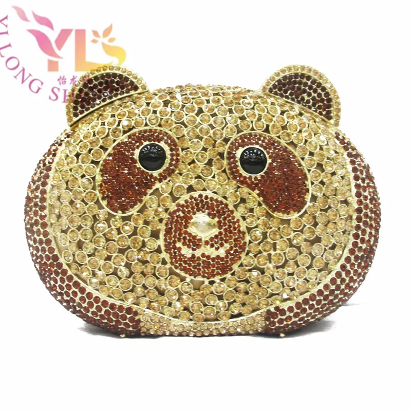 

Diamond Gold Clutch Evening Purse Panda Head Design Rhinestone Decorated Hard Case Clutch Bag Evening Dinner Handbag YLS-A07