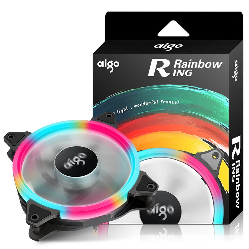 

Aigo 120mm/140mm Aurora Ring Rainbow Fan computer pc case cooling Silent led Halo fan Gaming Ventilador PC cpu Cooler