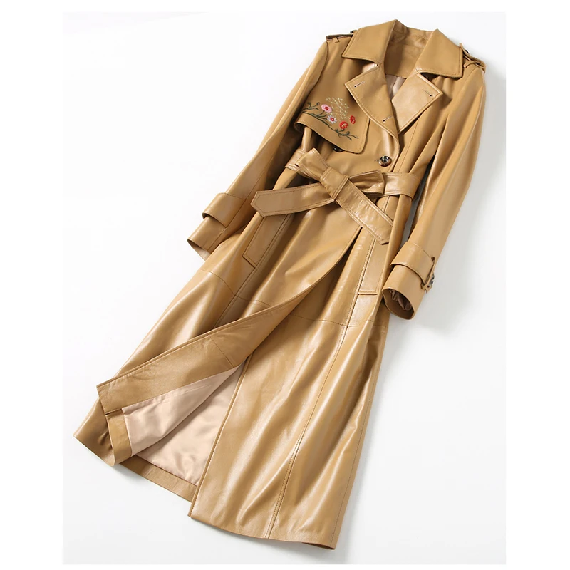 

Sheepskin Coat Women's Leather Trench Female Jacket Spring Autumn Winter Genuine Leather Suit Collar Long Coats 2019 New Arrival