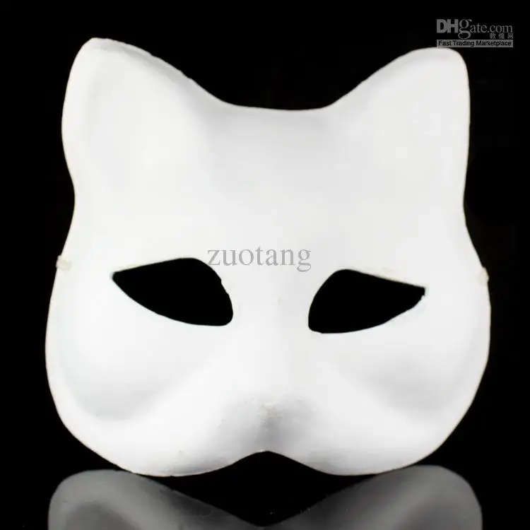  Unpainted Blank White Environmental Paper Pulp Fox Masks , DIY Fine Art Painting Programs 