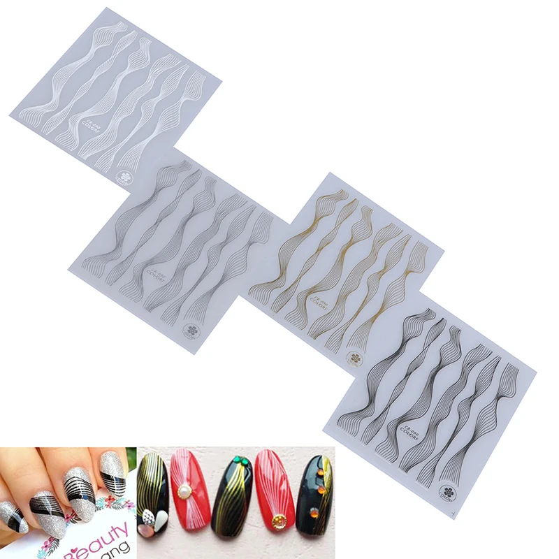 

1 Sheet Self-Adhesive Transfer Foils Decals 3D DIY Manicure Tips Decoration Nail Art Sticker Laser Gold Metal Stripe Line Tape