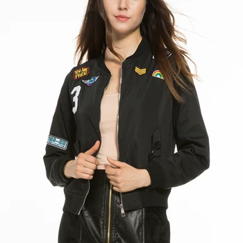 

bomber jacket and women basic coats autumn jacket casual fashion Slim flight jacket embroidered patch coat