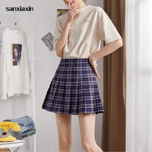 Харадзюку короткая юбка новая Корейская клетчатая юбка женская на молнии Высокая талия школьница плиссированная клетчатая юбка Сексуальная Мини юбка размера плюс