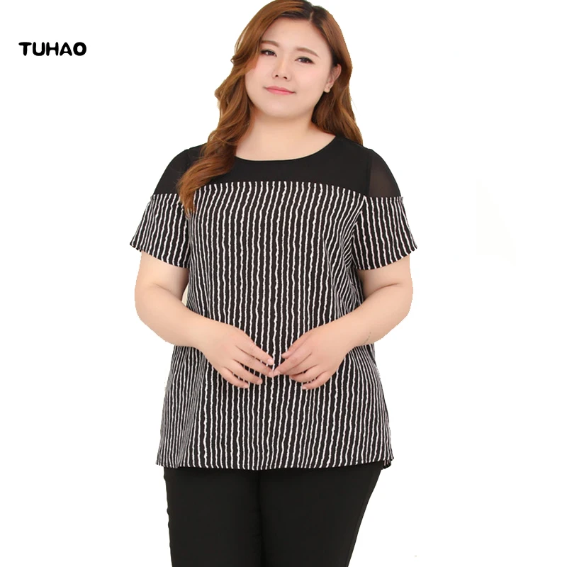 

TUHAO High Quality Mother Blouses Plus Size 10XL 9XL Vertical Striped Women Large Size OFFICE Elegant Blouse Casual Tops MS34