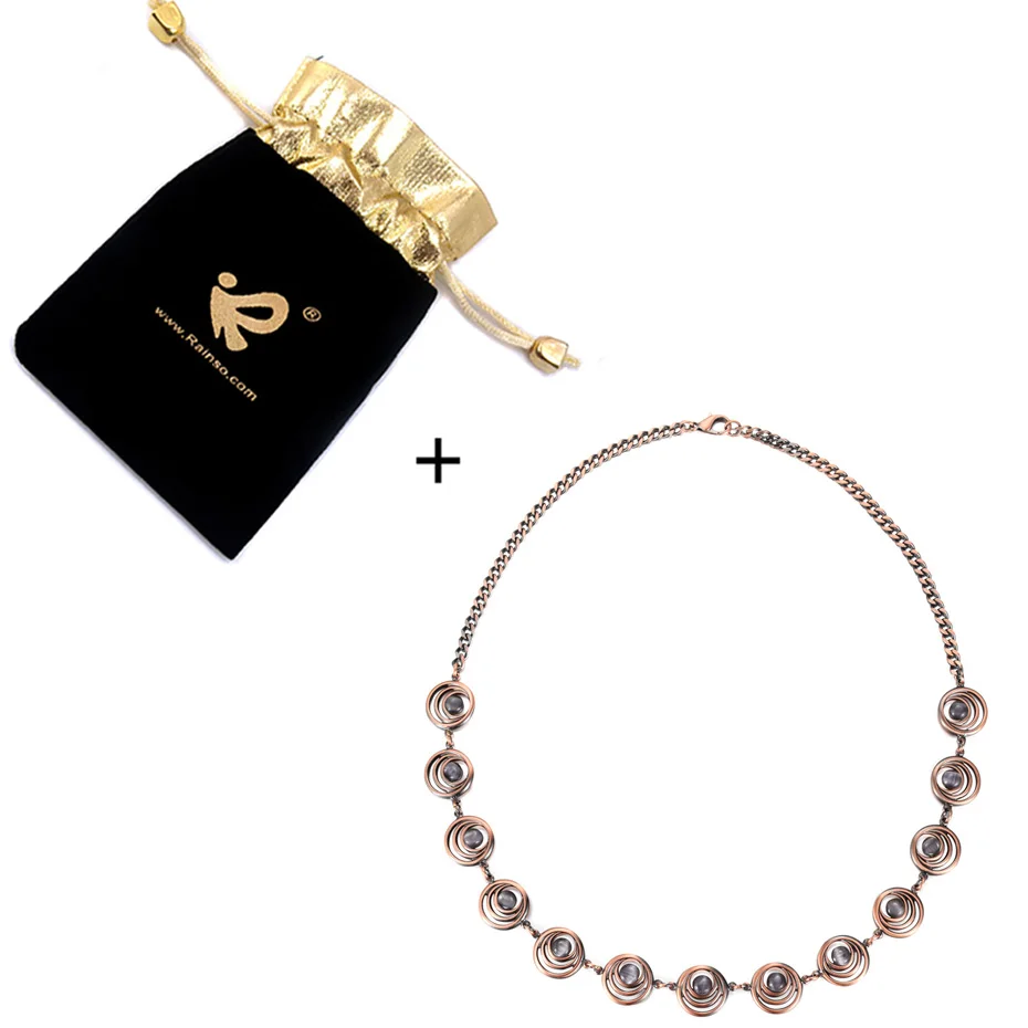 RainSo модное массивное ожерелье для женщин, магнитное био энергетическое здоровье, колье, толстая цепочка, синий/розовый/серый опал, медное ожерелье, подарки - Окраска металла: gray with bag