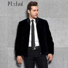 Ptslan 2016 Men’s Genuine Leather Jacket Zipper Closure Jacket Real Lamb Fur Coat