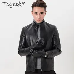 Tcyeek модная натуральная кожаная куртка мужская 2019 уличная Для мужчин s осень овчины облегающее пальто в повседневном стиле Fit байкерские