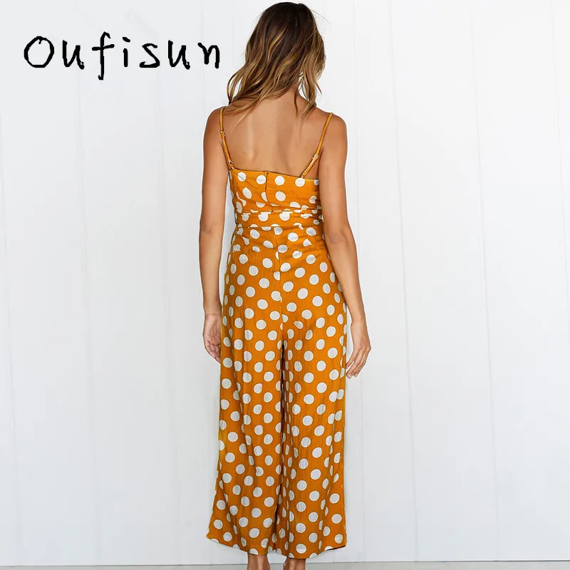 Oufisun Polka Dot Strap Jumpsuit Women Rompers Summer Women Strapless Belted Wide Leg Pants Beach Jumpsuit Casual Overalls Femme Jumpsuits and Playsuits