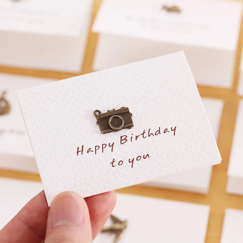 

Y32 4pcs Simple Mini Pendant Wishes DIY Postcard Post Greeting Card Picture Decor Birthday Festival Cards