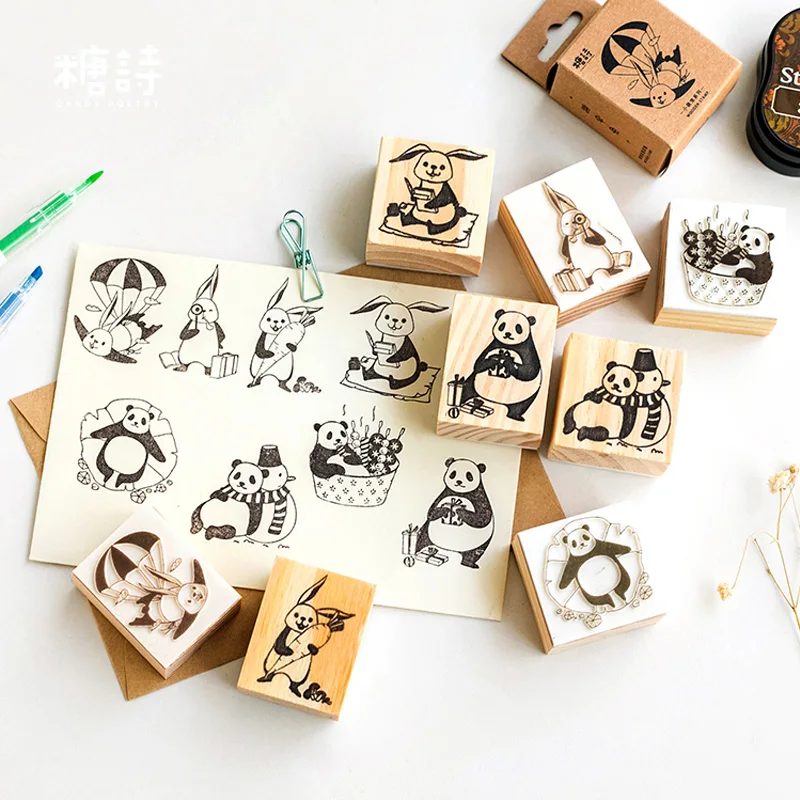 

1 pcs cartoon cute fat panda wood stamp DIY craft wooden rubber stamps for scrapbooking stationery scrapbooking standard stamp